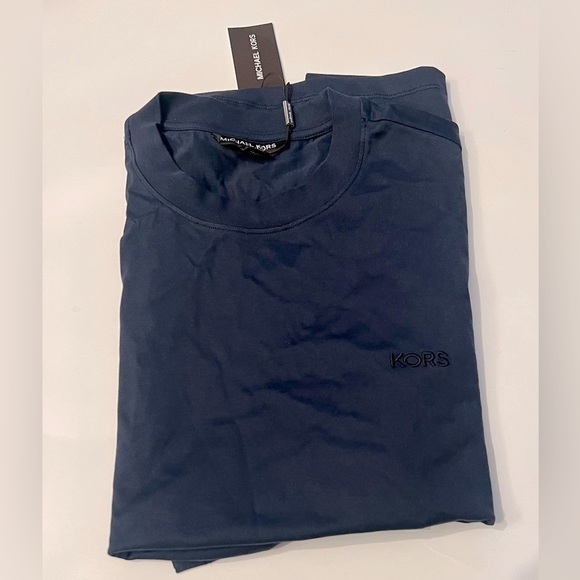 MICHAEL KORS Men L Essential Blue Navy Embroidered"KORS" Cotton T-Shirt L - Picture 4 of 5
